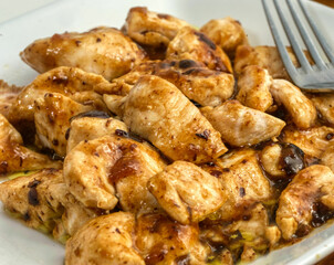 diced chicken in a black bean sauce