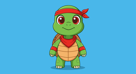 Cute Cartoon Turtle Character with Red Bandana (Standing). Friendly, cute character. Ideal for children's themes, animal-related content, and playful branding.