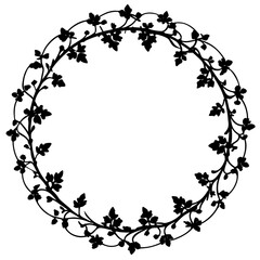 Fototapeta premium Vector silhouette of a circular frame made of ivy vines