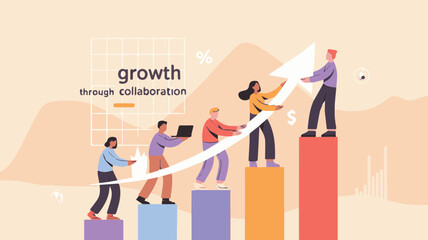 Teamwork and collaboration driving business growth toward success in a modern world