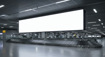 Airport Ad Space Blank Billboard Above Luggage Conveyor Belt Awaits Message.