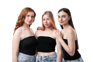 Beautiful women with different hair colors on white background