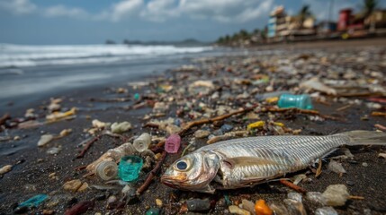 Ocean Pollution Impact on Sea Life: Dead Fish on the Shore