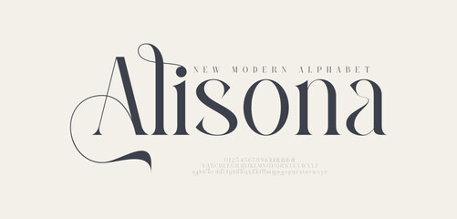 Alisona elegant and luxury font alphabet vector set. Typography modern sans fonts and number for logo brand. vector illustration
