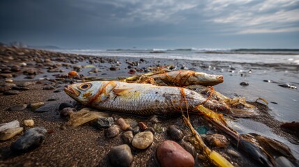 Ocean Pollution Impact on Sea Life: Dead Fish on the Shore