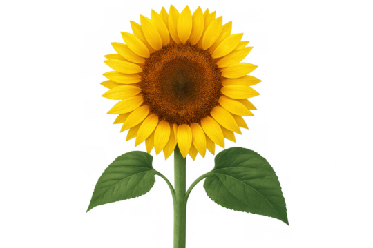 Vibrant sunflower blossoming, golden petals radiating warmth against pure white backdrop, embodying natural elegance - Powered by Adobe