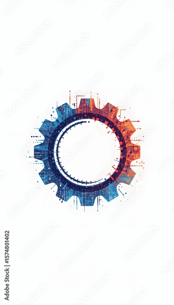 Poster gear in focus: this digital composition captures a singular gear, with its metallic form illuminated