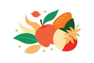 Surreal Fruit And Leaf Composition With Abstract