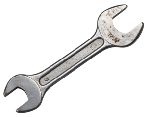 Worn Spanner with Hand Grip Marks and Paint Flecks, isolated on a transparent background