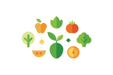Superfoods Icon Set In Flat Organic Style On Whit