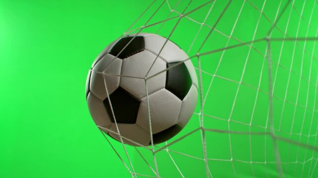 Super Slow Motion Soccer Ball Hitting Goal Net on Green Screen Background 1000fps. - Powered by Adobe