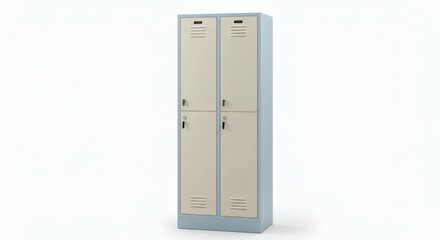 School Locker Duo Light Blue and Beige Storage on White Background.