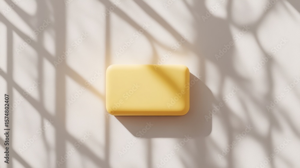 Poster a pale yellow rectangular block against a background of shadows.