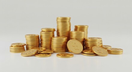 Golden Coin Stacks Wealth with Finance, and and Opportunity on White.