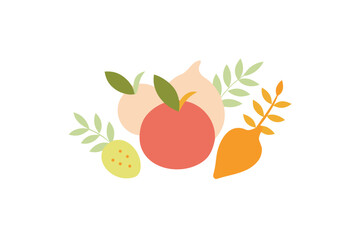 Soft Boho Textile Style With Fruit And Herbs On W