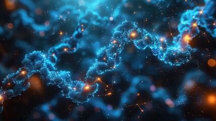 Fototapeta premium Abstract blue and orange network with glowing connections