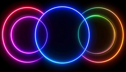 Rainbow neon circles on black background