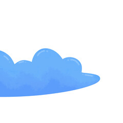 Soft Blue Cloud, Cartoon Style, Isolated on White, Watercolor Texture.
