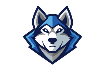 Blue and gray cartoon husky head presents a serious expression in a illustration © SWORNALY