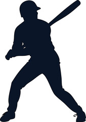 Vector of a batter holding a bat in an action pose, with a baseball player silhouette for graphics.