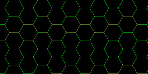 Abstract Green Hexagonal Pattern on a Dark Background with Geometric Shapes