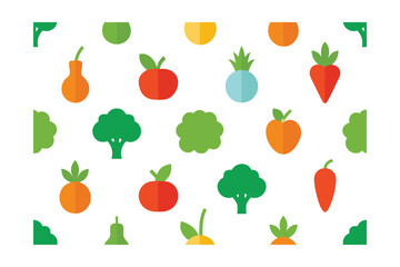 Seamless Organic Vegetables Icon Set On White