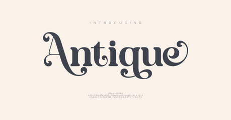Antique Beauty Luxury font alphabet logo. Typography beautiful fashion elegant classic letters serif italic fonts decorative wedding vintage beauty logos. vector illustration
