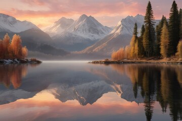 Lake of the valley morning sunrise sky forest with reflection