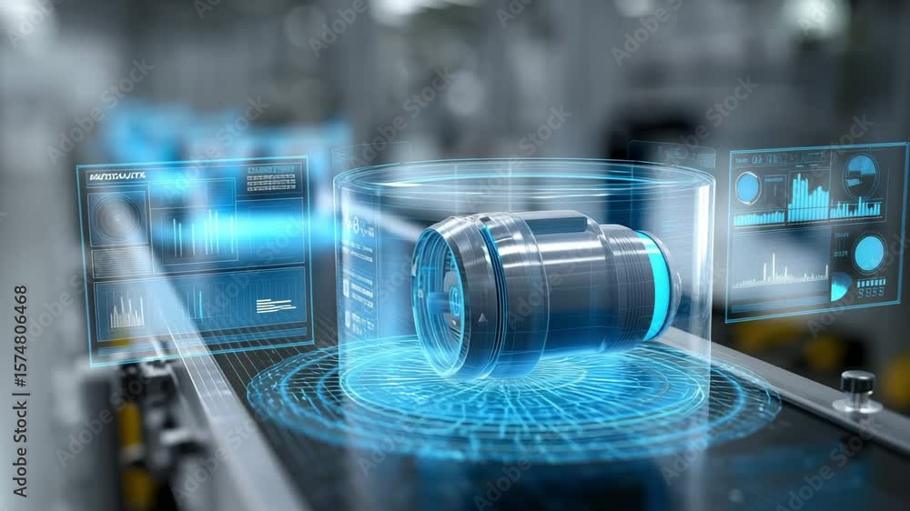 Aufkleber holographic technology showcases data analytics and monitoring in a modern manufacturing facility wi