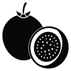 Passion Fruit Silhouettes Whole and Half Cut Simple Vector Design