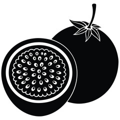 Passion Fruit Silhouettes Whole and Half Cut Simple Vector Design