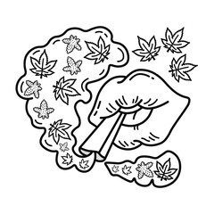 Stoner, Stoner Girl, Bold and Easy Stoner Coloring Book, Weed Designs, Trippy Psychedelic, Vector Illustration, hand drawn, Bold and Easy Coloring Page, Marijuana