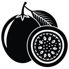 Passion Fruit Silhouettes Whole and Half Cut Simple Vector Design