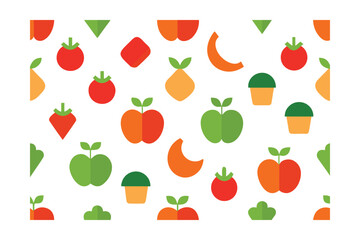 Seamless Food Icon Set For Organic Market On White