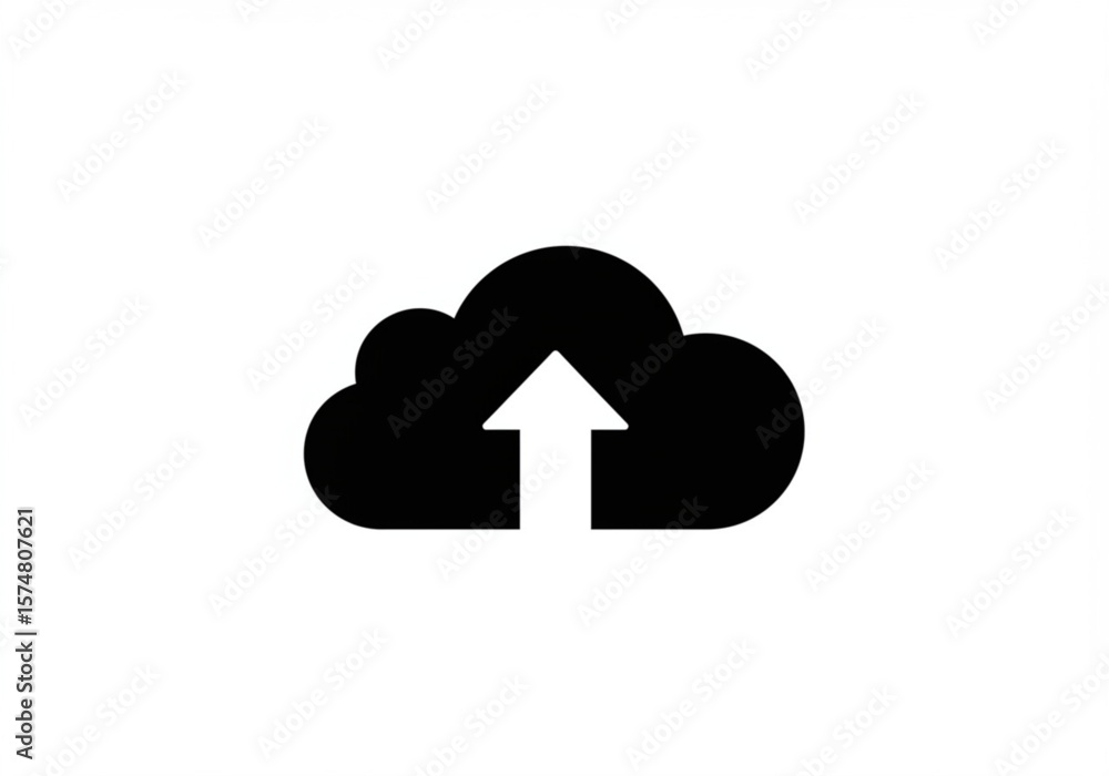Poster black cloud icon with a white upward arrow symbolizing data upload
