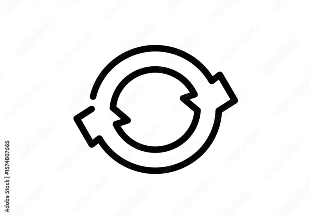 Poster simple black circular arrows icon representing refresh or repeat process on white background