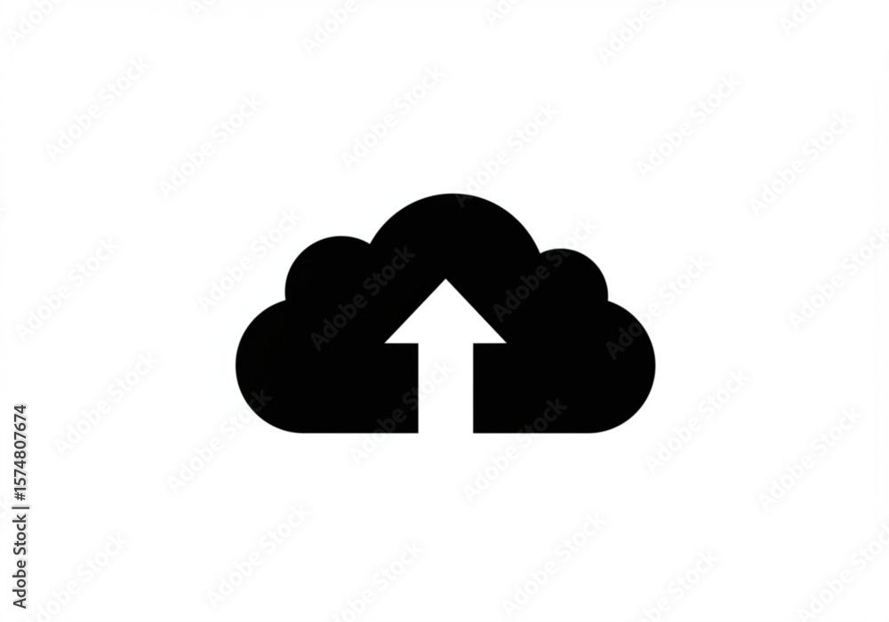 Poster black cloud icon with a white upward arrow symbolizing data upload