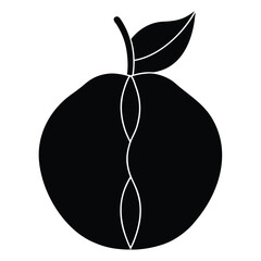 Silhouette of a Peach with Stem Natural Curve Line Art