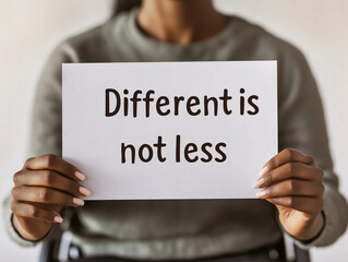 Holding a sign with a powerful message about acceptance and inclusion in a simple setting
