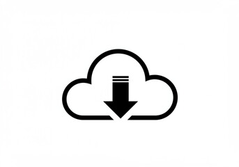 Fototapeta premium Black cloud icon with a downward arrow indicating download or transfer
