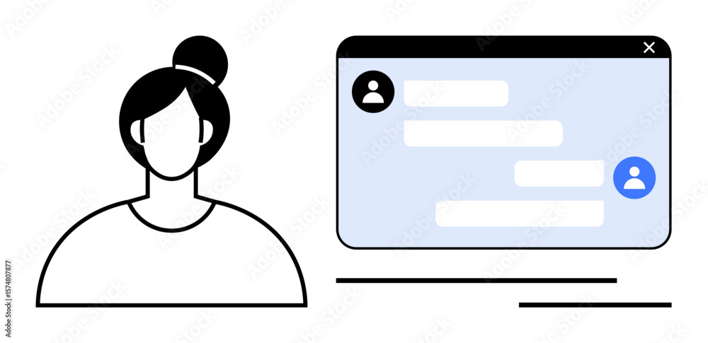 Poster female user communicating through a digital messaging app on a browser window. ideal for communicati