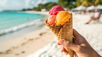 Vibrant Tropical Sorbet on a Sunny Beach