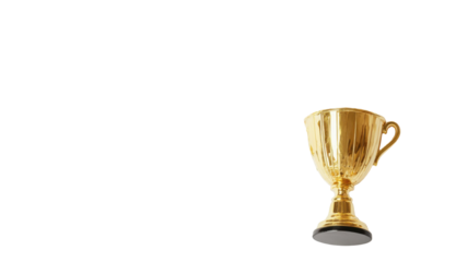 Gold simple trophy cup symbolizing success and victory with minimal elegant design isolated on white background