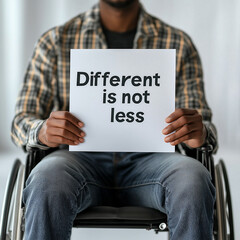 Message of empowerment displayed by a man in a wheelchair advocating for awareness and acceptance