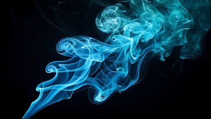 Fototapeta premium Elegant swirls of blue smoke gracefully dancing against a black void