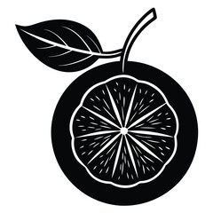 Black Silhouette Tangerine with Segmented Shape and Single Leaf