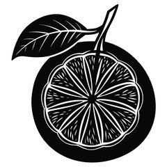 Tangerine Segmented Silhouette with Single Leaf Minimalist Fruit Design Illustration