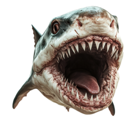 A shark with its mouth wide open, showing its teeth