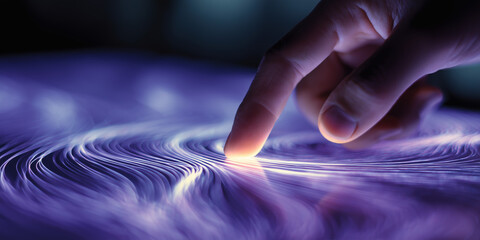 Symbolbild für digitale Interaktion, zukunftsweisende Technologie und KI-Konnektivität. Ideal für Konzepte zu Innovation, Daten, Ar, Vr, Ui, Ux, LLM oder als cooler lila Hintergrund