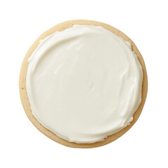 Round sugar cookie with white frosting on transparent background